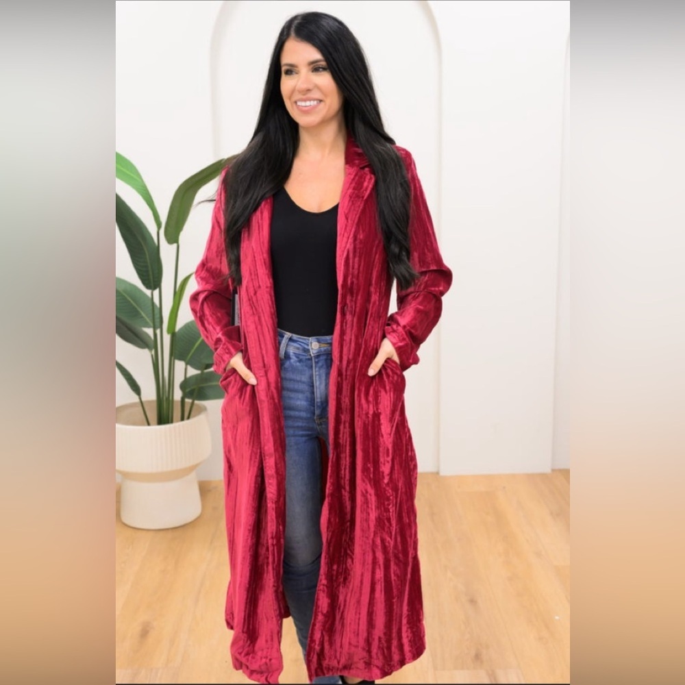 Velvet Longline Duster Cardigan Jacket | Size Small